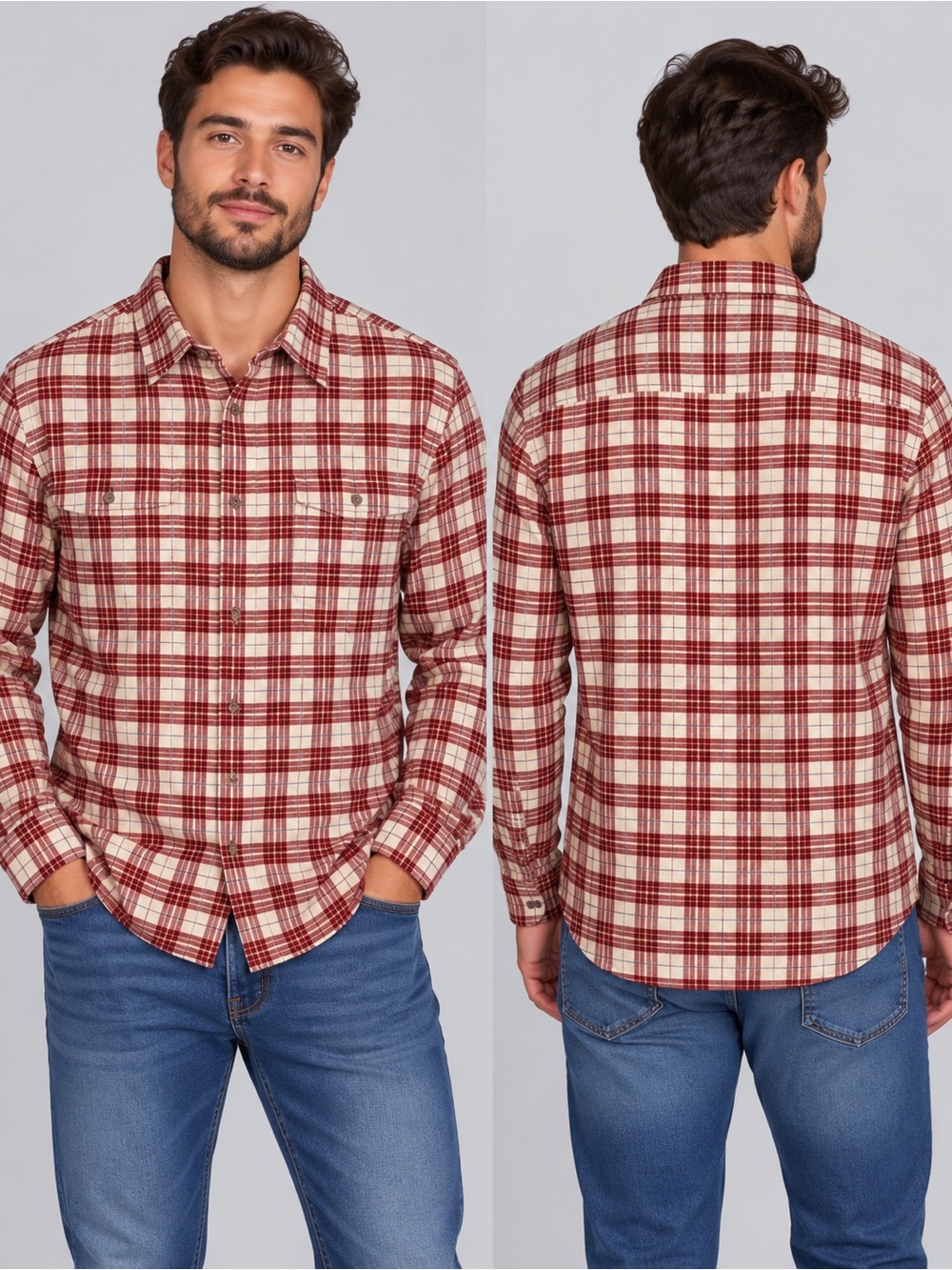 Goodfellow & Co Red and Cream Plaid Button-Down Shirt